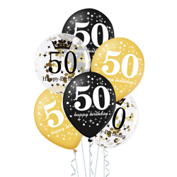 A set of balloons for 50th birthday, black and gold, 30cm, 6 pcs