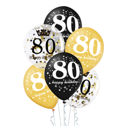 A set of balloons for 80th birthday, black and gold, 30 cm, 6 pcs.