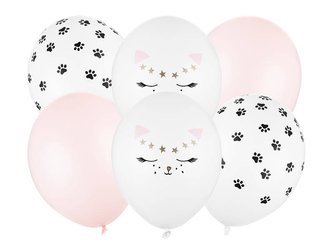 Balloons latex kitten, mix, 30cm, 6 pcs