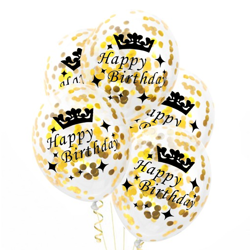 Birthday balloons with gold confetti, Happy Birthday, 30cm, 100pcs.