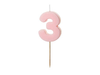 Birthday candle 3, pink, 5,5cm