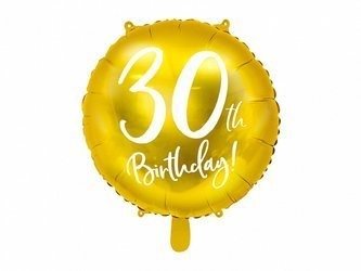 Foil balloon 30th birthday, gold, diameter 45cm