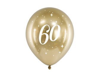 Glossy balloons 60th birthday, gold chrome, 30cm, 6 pcs