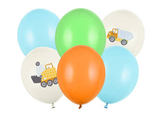 Latex balloons Construction vehicles, 30cm, 6 pcs.