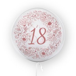 Transparent balloon with print flowers, 18th birthday 45cm