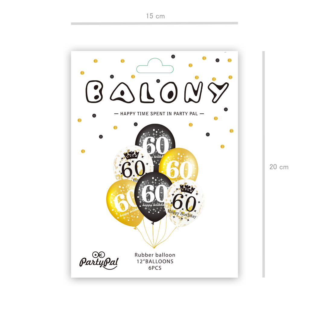 A Set Of Balloons For 60th Birthday, Black And Gold, 30 Cm, 6 Pcs ...