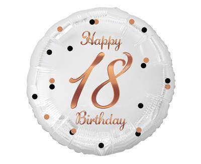 foil balloon happy 18 birthday white pink gold print 18 foil balloons shapes and designs bullets round occasion birthday 18th birthday godan hurtownia balonow