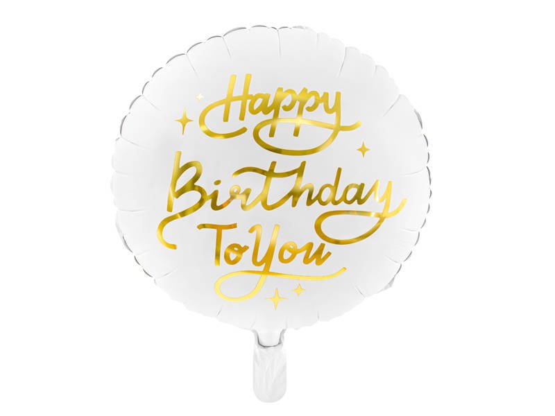 30 Block Phrase Happy Birthday White Gold Foil Balloon