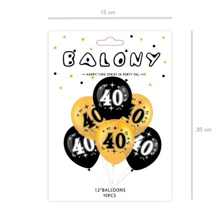 A set of balloons for 40th birthday, black and gold, 30cm, 10pcs