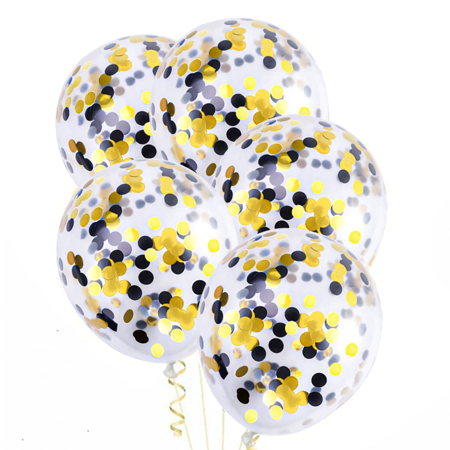 Balloons with black and gold confetti, 30cm, 4 pcs.