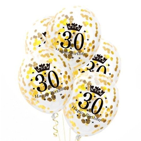 Balloons with gold confetti, 30th birthday, 30cm, 100pcs