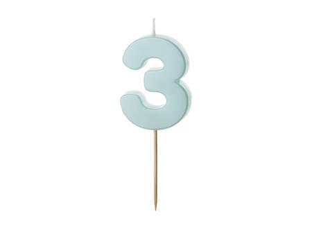 Birthday candle 3, bright blue, 5,5cm