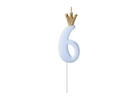 Birthday candle 6 with crown, bright blue