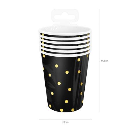 Black paper cups with gold dots, 200 ml, 6 pcs.
