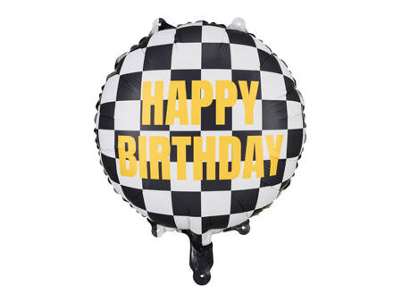 Chessboard-pattern foil balloon, Happy Birthday, 45cm