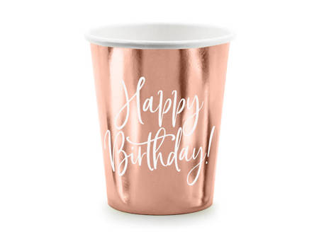 Cups, pink gold Happy Birthday 260ml (1 op. / 6 pcs)