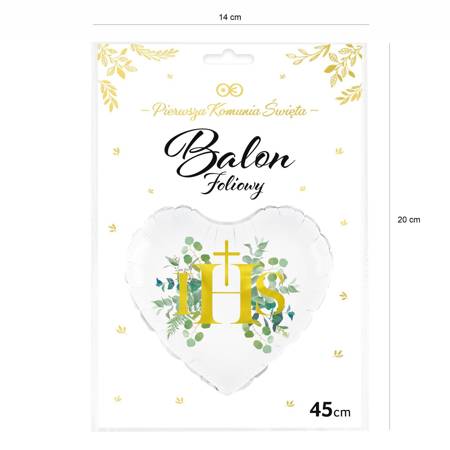 First Holy Communion IHS foil balloon, eucalyptus 45 cm