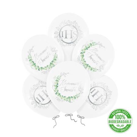 First Holy Communion balloons IHS, silver, 30cm, 6 pcs