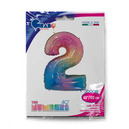Foil Balloon Number 2, Colorful rainbow 102 cm Grabo