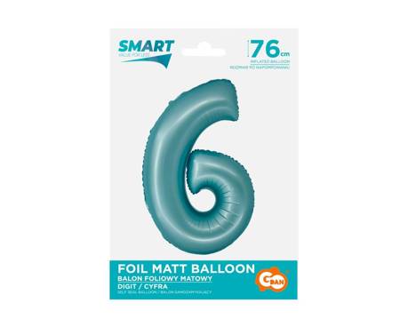 Foil Balloon Number 6 blue matte Smart, 76cm