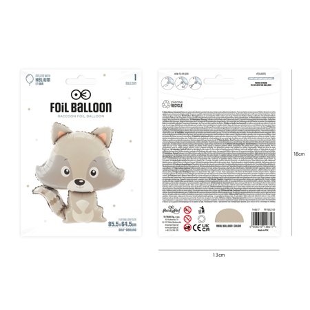 Foil Balloon Raccoon 64x85cm