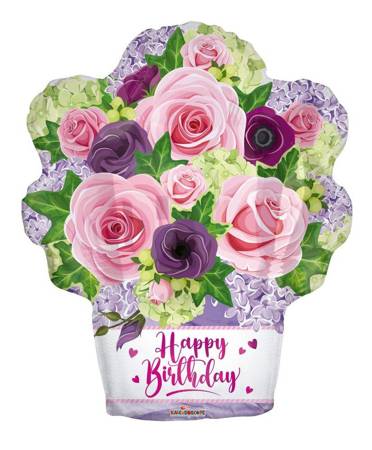 Foil balloon, Flower Basket, Happy Birthday, 46cm