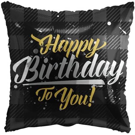 Foil balloon Pillow, Black Birthday Happy Birthday, 46 cm