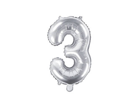 Foil balloon digit 3, 35cm, silver