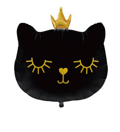 Foil balloon kitten with black crown, 76x64cm