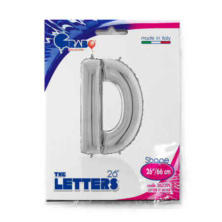 Foil balloon letter D, 66cm, silver