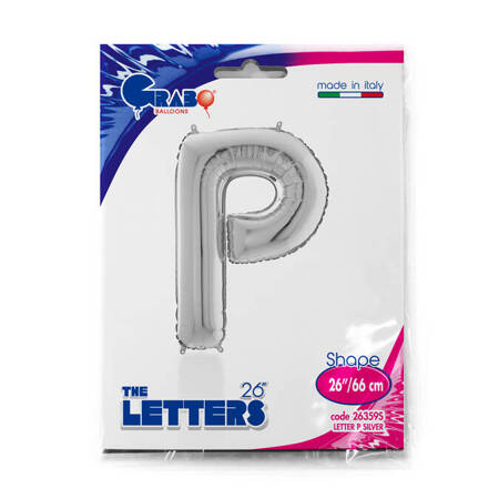 Foil balloon letter P, 66cm, silver