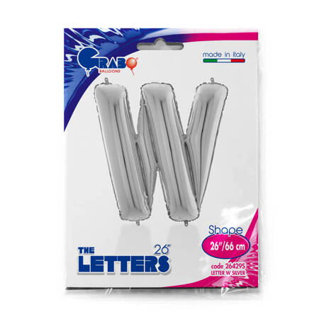 Foil balloon letter W, 66cm, silver