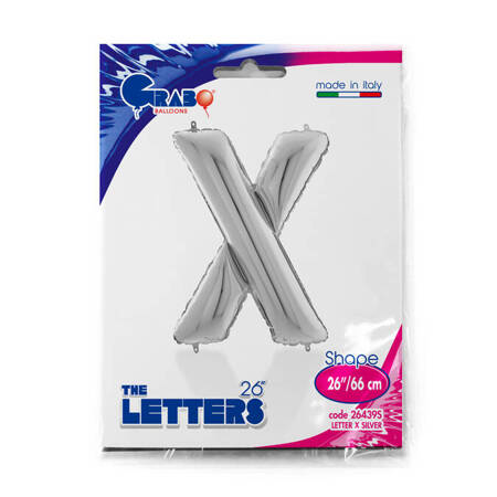 Foil balloon letter X, 66cm, silver