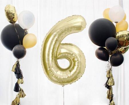 Foil balloon, number 6, gold, champagne, 85 cm.