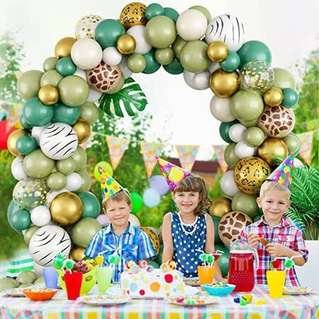 Forest-themed green balloon garland, 100 pieces.