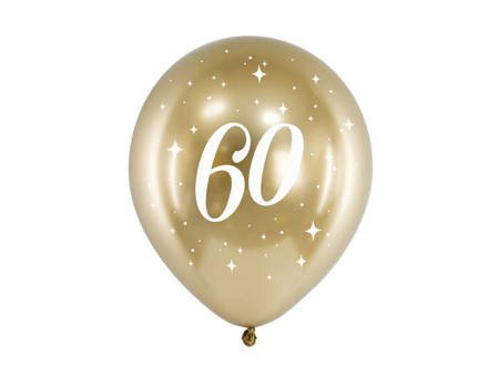 Glossy balloons 60th birthday, gold chrome, 30cm, 6 pcs