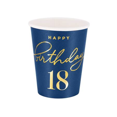 Happy Birthday cups 18, navy blue 220ml 6 pcs.