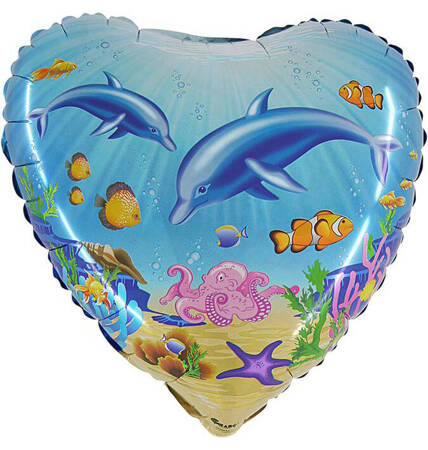 Heart-Shaped Foil Balloon with Dolphins - 46 cm Grabo