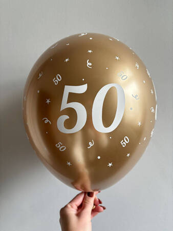 Latex balloons Chrome "50", golden, 30 cm, 50 pcs.