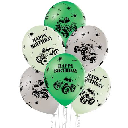 Latex balloons Happy Birthday Monster truck 30 cm, 6 pcs