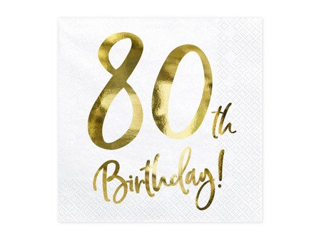 Napkins '80th Birthday' for 80th birthday, white, 33x33cm (1 op. / 20 pcs)