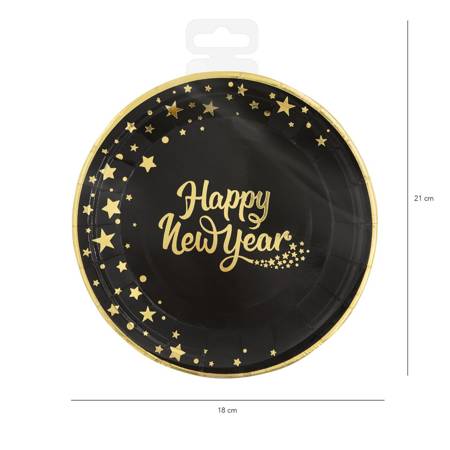 Round plate black, happy new year 18 cm