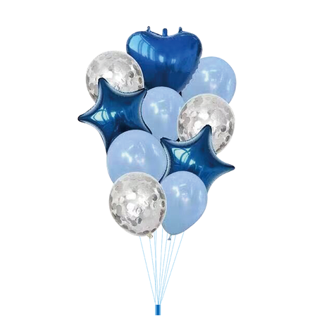 Set of blue and silver balloons with confetti, 10 pcs | Occasion ...