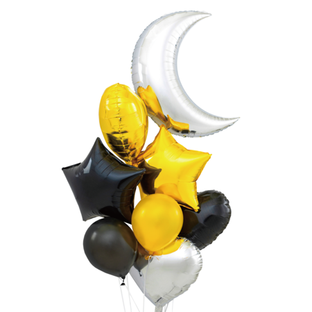 Set of gold balloons black mix, Moon 8 pcs