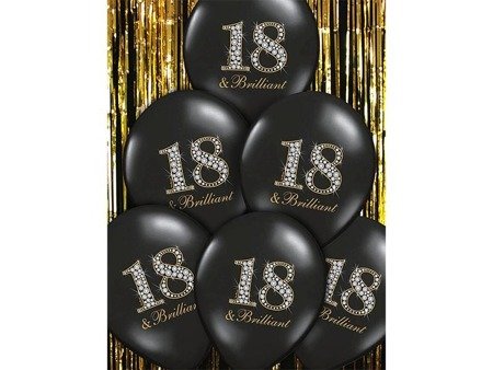 Strong balloons, birthday Brilliant & 18, Black 30 cm, 50 pcs.