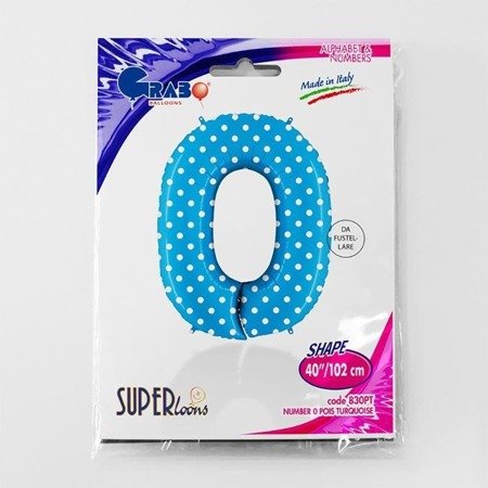 The foil balloon Number 0 Turquoise Blue dotted - 102 cm Grabo