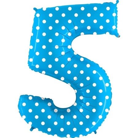 The foil balloon numeral 5 Turquoise Blue dotted - 102 cm Grabo