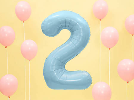 The number 2 Foil balloon, 86cm, light blue