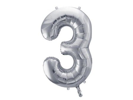 The number 3 Foil balloon, 86cm, silver