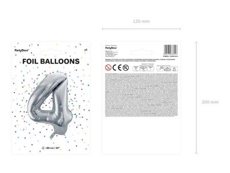 The number 4 Foil balloon, 86cm, silver